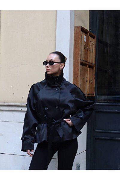 asyadabutik Women's Leather Mock Neck Jacket