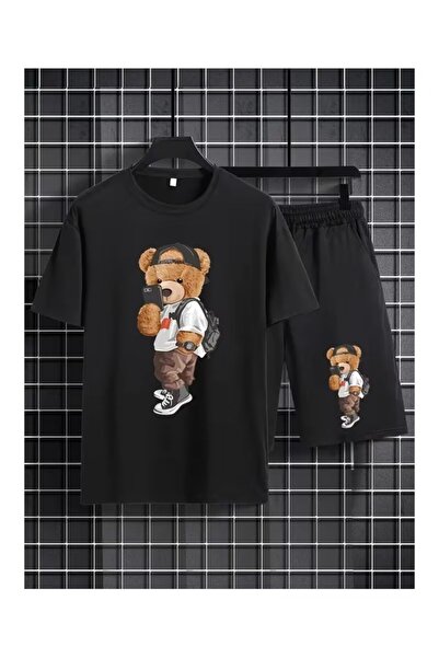 Marco Fresco Unisex Bear Printed Oversized Short Sleeve T-Shirt Shorts 2-Piec...