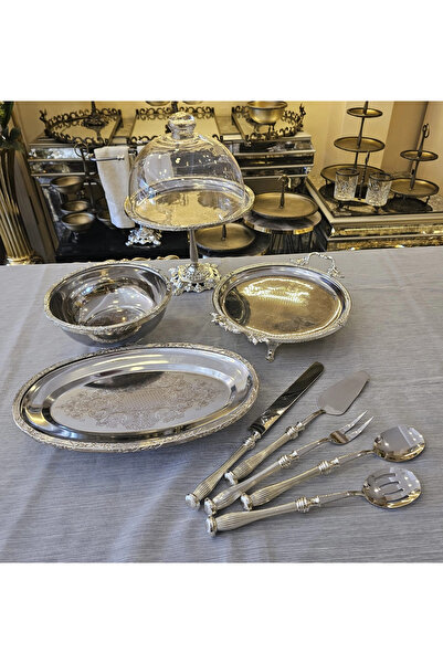 MaviDamla Classic Stand-Up Stainless Steel Serving and Presentation Set Silve...