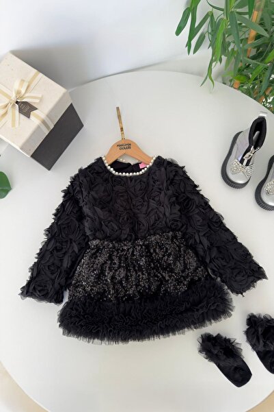 Minigimin Cicileri My Little One's Rose Detailed Girls' 2-Piece Set with Sequ...