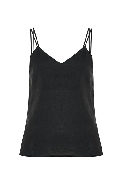 Mudo V-Neck Sleeveless Linen Bluz