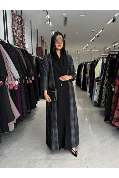 dar laha abaya D780 - Padded Blazer with Crepe Fabric and Lace Check