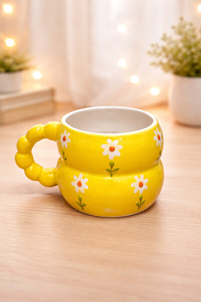 İZart كوب سيراميك مصنوع يدويًا بالكامل مع نقش خاص من نوع PAPATYA D منقوش بالل...