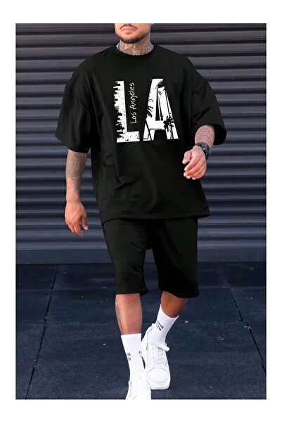 Massgai Unisex Design Los Angeles La Printed Oversized Short Sleeve T-Shirt S...