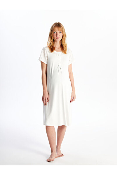 LC Waikiki من متجر GÜLİS، قميص نوم للحوامل بأكمام قصيرة وياقة دائرية من إكرو ...