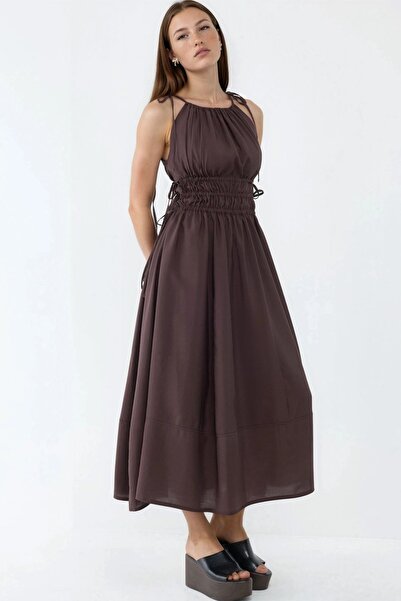 Hiccup BUSEM Büzgü Detaylı Askılı Midi Elbise