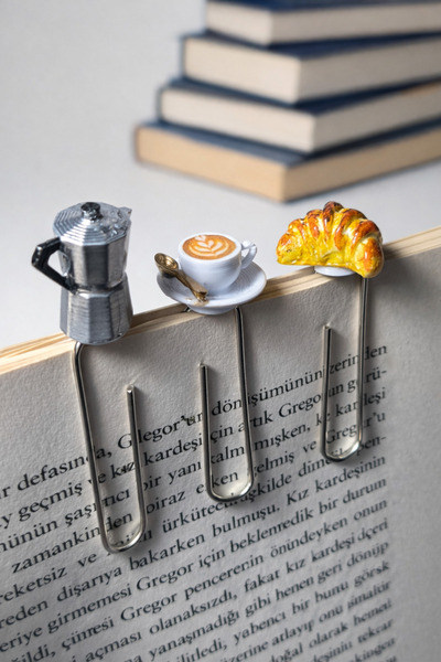 Minyatür Dünyam 3’lü Kahve Temalı Kitap Ayracı Seti – Moka Pot, Kahve Fincanı...