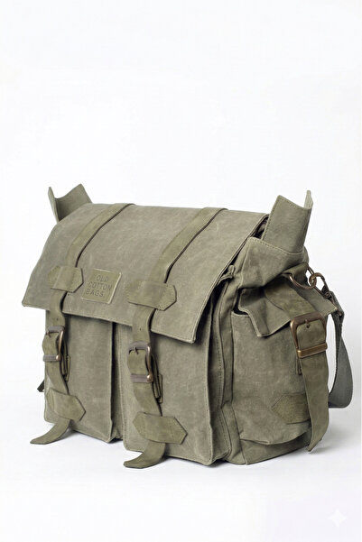 MANDOSİ Waxed Canvas Messenger Bag - Large Size Functional Daily Vintage Mult...