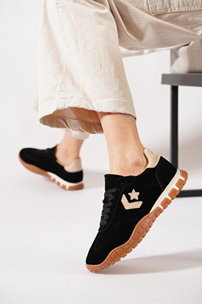 Moda Pie Pantofi sport pentru femei Unas piele naturală Yan Yıldızlı Negri pi...