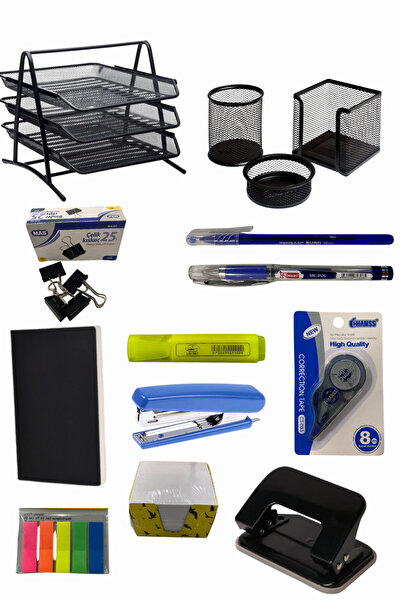 BOXLAND 14 Parça Premium Ofis Seti Masaüstü Organizer | Evrak Rafı, Zımba, De...
