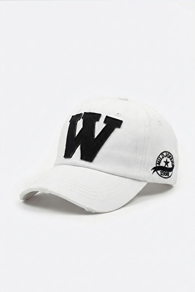 Kapin W Nakışlı Cap Baseball Şapka - Beyaz