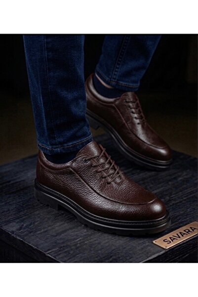 SAVARA Men's Daily Model EVA Sole Brown Lace-Up Leather Shoes