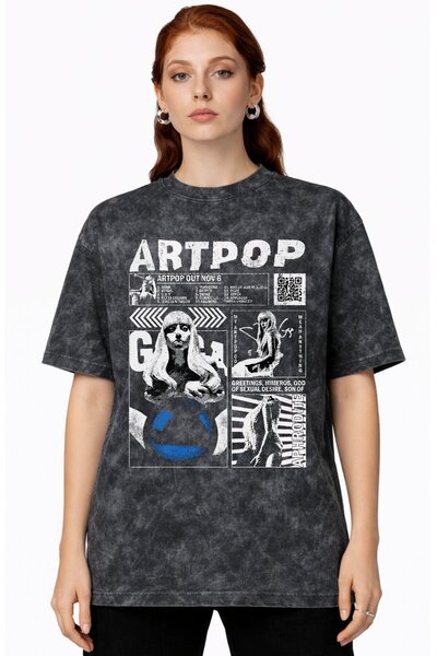 SEVBANO Design Artpop Lady Gaga Singer Printed Unisex Oversized Vintage Washe...