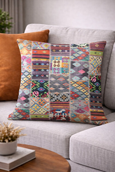 Swan Home Patchwork Desenli Çift Taraflı Yastık Kırlent Kılıfı SHKRL152