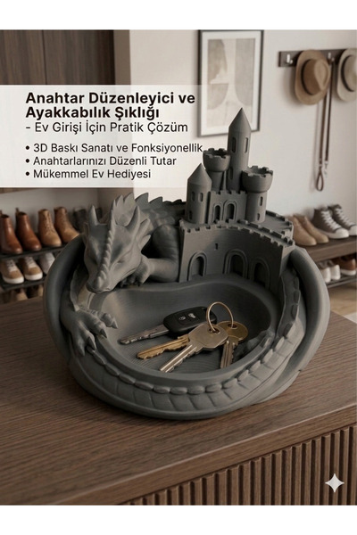 3Dikili design 3D Design Dragon and Castle Themed Decorative Keychain Organiz...