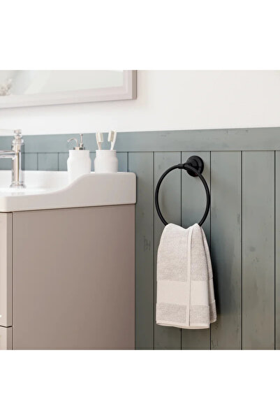 sensea Suport prosop baie Charm, tip inel, din metal, fixare prin gaurire, negru