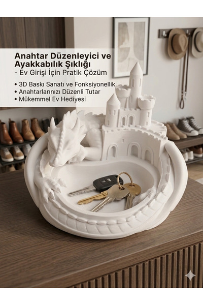 3Dikili design 3D Tasarım Ejderha Ve Kale Temalı Dekoratif Anahtarlık Düzenle...