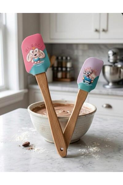 HÜCO BAZAAR 2'li Şirin Resim Desenli Eğlenceli Spatula Set (28 Cm ve 20 Cm)