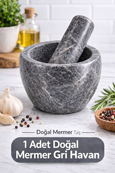 GLAVERA 1 Adet Gri Doğal Mermer Havan