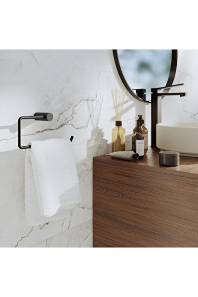 sensea Suport prosop baie Neo, tip inel, din metal, fixare prin gaurire, negru