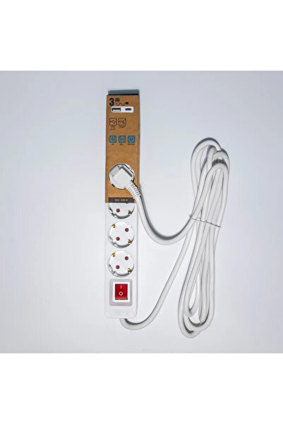OEM Καλώδιο επέκτασης Strohm, 5 υποδοχές, 2 x USB, 3 μέτρα, λευκό