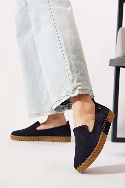 Moda Pie Retes Taban Dikme Yan Parça piele naturală Pantofi de damă Bleumarin...