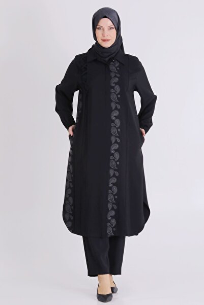 Sahra Tesettür Behrem Büyük Beden Tesettür Pantolonlu Takım siyah