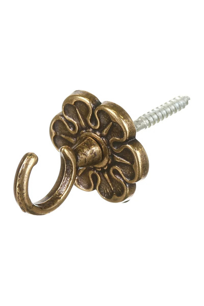 OEM Cuier perete, o agatatoare simpla, model floare, metal, 3.5 cm, antichizat