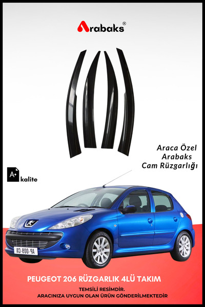 Arabaks Peugeot 206 Cam Rüzgarlığı 4'lü Takım (MUGEN TİP, DAYANIKLI MALZEME, ...