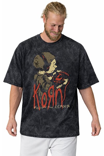 SEVBANO Korn Rock Metal Music Band Printed Unisex Oversized Vintage Washed T-...
