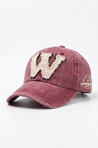 Kapin W Nakışlı Yıkamalı Eskitme Cap Baseball Şapka - Bordo