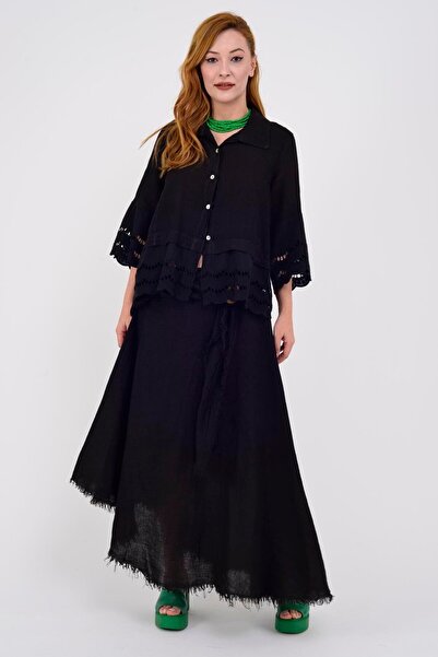 ZTO Women's Asymmetric Linen Skirt