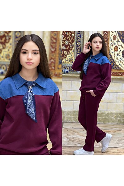 zavera for kids Set dublu pentru fete cu detaliu din denim și eșarfă - S țesă...