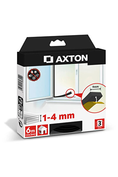 Axton Уплътнителна лента Axton, черна, 1-4 мм, 6 метра, за врати и прозорци