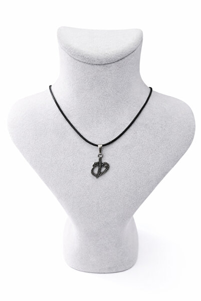 LUNEVA AKSESUAR قلادة بتصميم قلب عتيق - قلادة معدنية بتفاصيل حجرية سوداء للجنسين