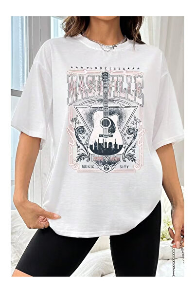 LAND MODA Unisex Music City Printed Oversize T-shirt