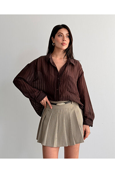 FERZOLAİO Oversized Brown Sheer Shirt