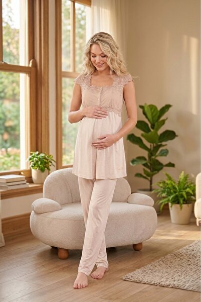 Lohussa New Season Beige Strappy Lace Detailed Special Design Summer 100% Cot...