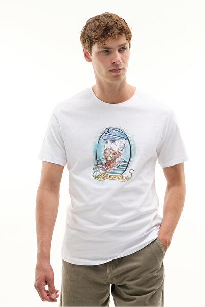 Mudo تي شيرت برقبة دائرية وطبعة بحرية