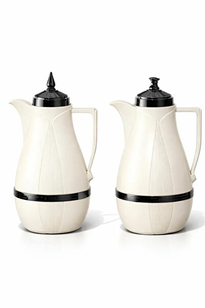 Urbanza طقم فاخر من إبريقين للقهوة والشاي، لون كريمي مع غطاء أسود، طقم تقديم ...