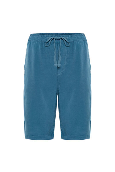 Mudo Men's Blue Straight Fit Elastic Waist Shorts