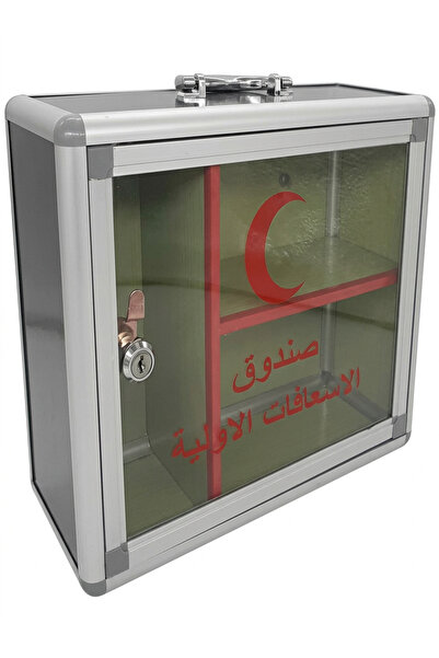 FWM خزانة إسعافات أولية مزودة بقفل، باب زجاجي، 31 × 25 × 12 سم، إطار من الألو...