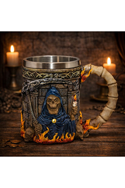 hediyeconcepti 3D Embossed Decorative Mug with Gothic Grim Reaper Figure