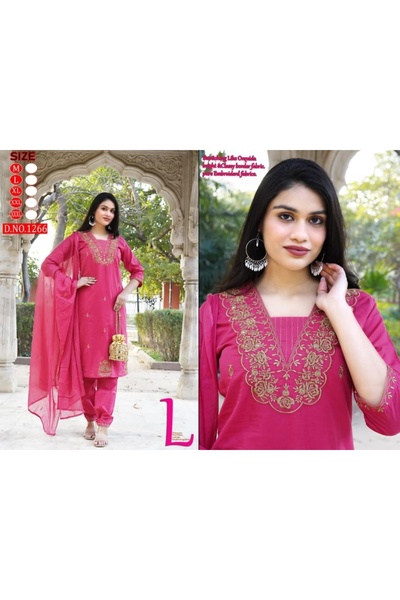 Genaric Women’s Rayon Cotton Embroidered Salwar Kameez Set with Dupatta – Ele...