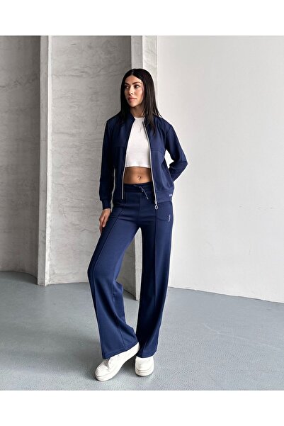 FERZOLAİO Zippered Oreo Navy Blue Tracksuit Set