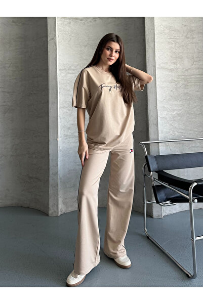 FERZOLAİO Tmy Striped Beige Tracksuit Set