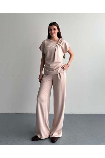 FERZOLAİO Brooch Detailed Stone Double Set