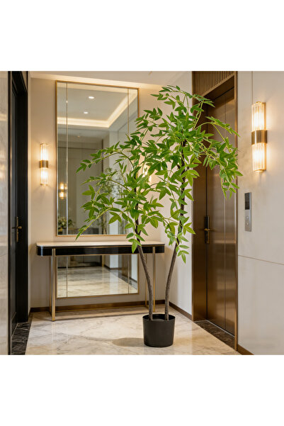 BESTONE 150cm Çift Gövde Yapay Nandina Ağacı, Bakım Kolay Ev Dekorasyonu