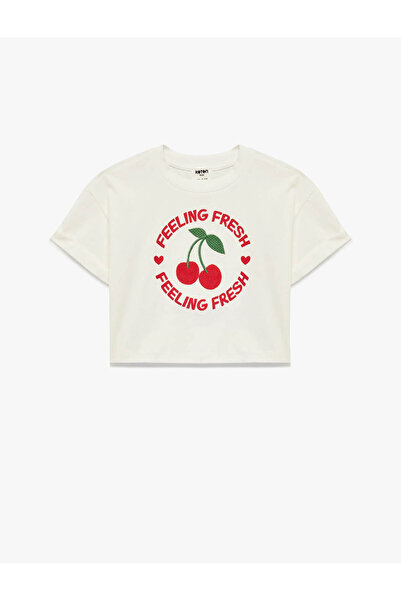 Koton Haljina za devojčice u boji ekrusa sa vezom od trešnje T-shirt 6SKG10029AK