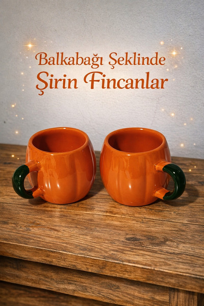 Velorahomee Pumpkin Shaped Seramik Kahve Fincanı 2'li Set – Sonbahar Temalı B...